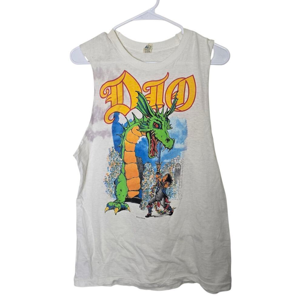 Vintage Dio Sacred Heart Tour White Cutoff T-shirt 1986 Large Concert